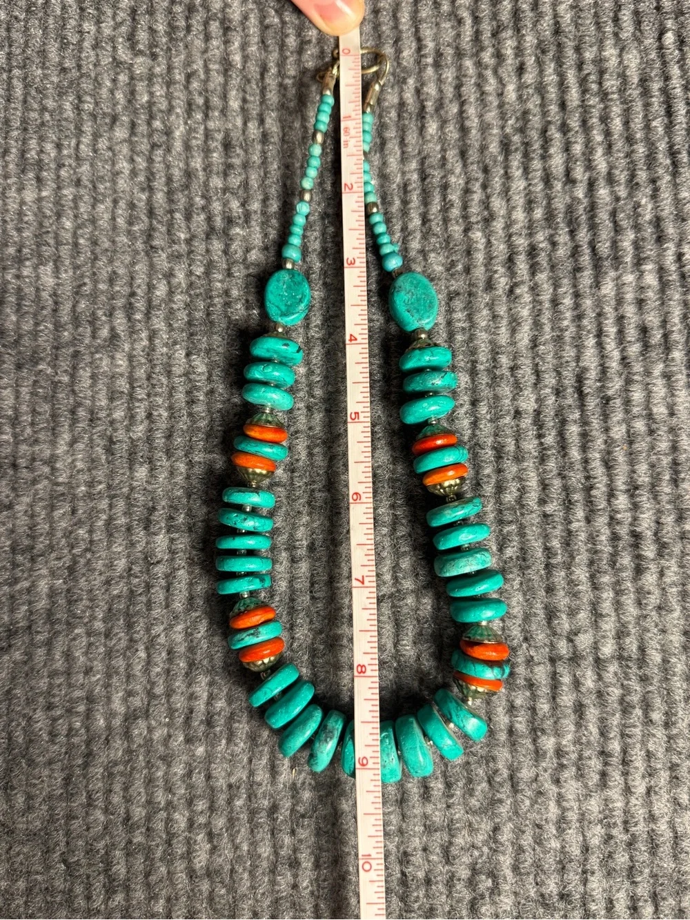 Southwestern Chunky Turquoise And Spiny Oyster Silver Bead Necklace Vintage
